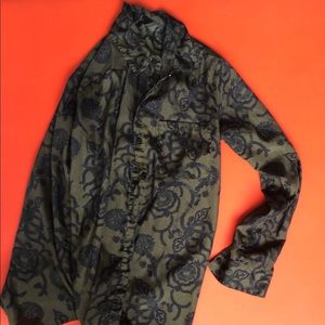 100% polyester, button down shirt